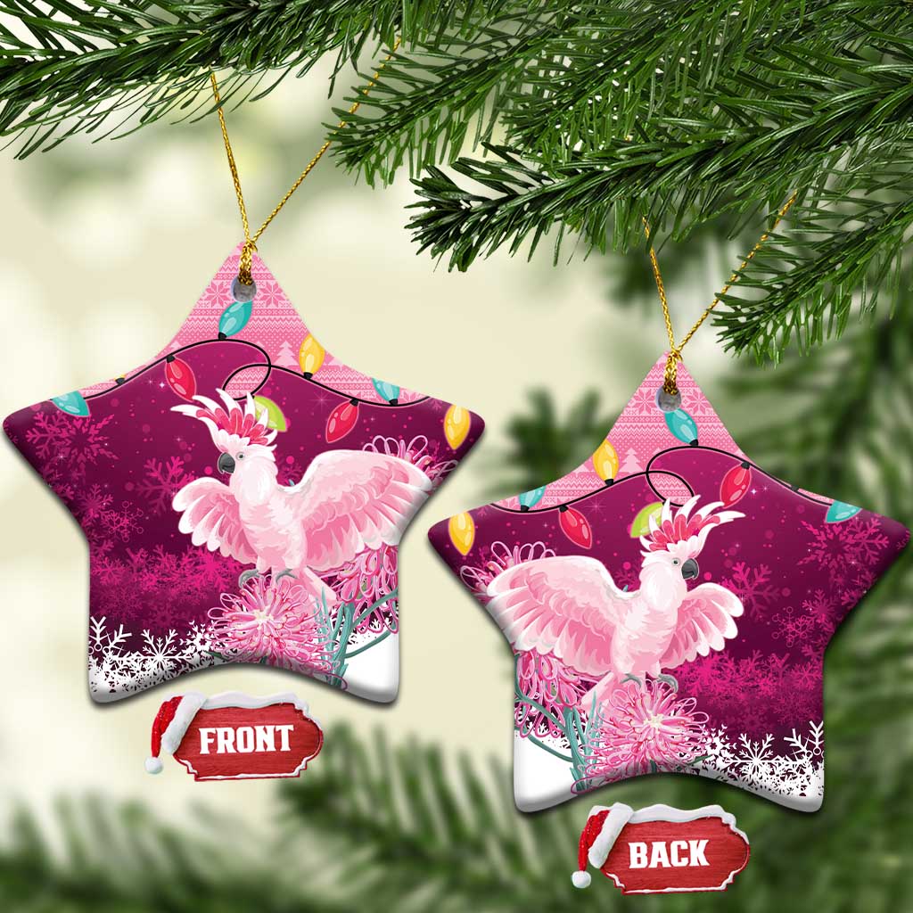 Pink Cockatoo Australia Christmas Ceramic Ornament Grevillea Eucalyptus Blossoms - Aussie Hoodie