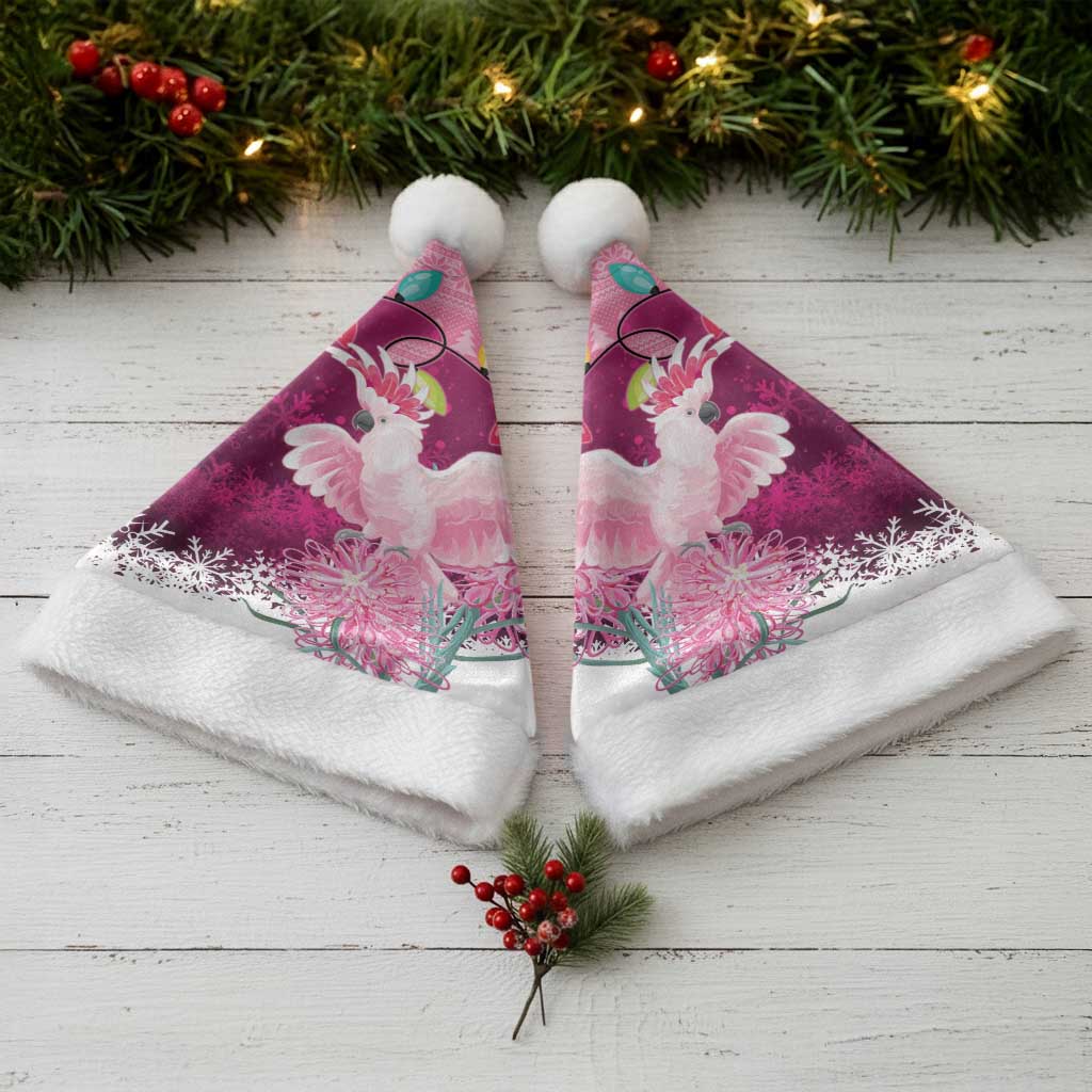 Pink Cockatoo Australia Christmas Santa Hat Grevillea Eucalyptus Blossoms - Aussie Hoodie