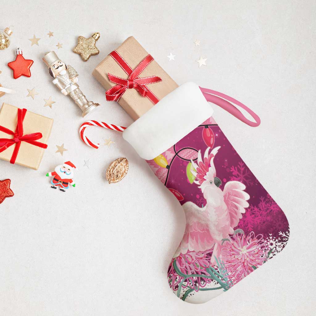 Pink Cockatoo Australia Christmas Stocking Grevillea Eucalyptus Blossoms - Aussie Hoodie
