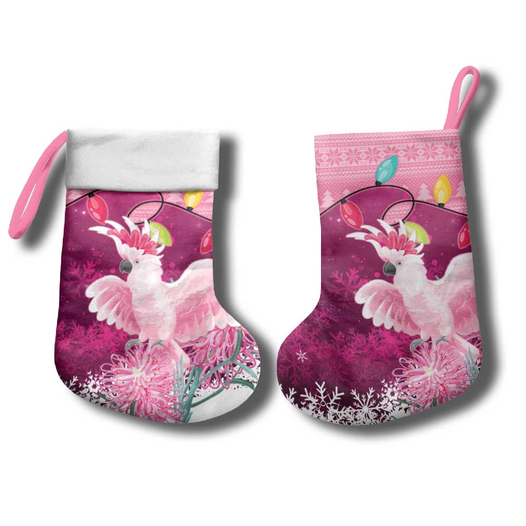 Pink Cockatoo Australia Christmas Stocking Grevillea Eucalyptus Blossoms - Aussie Hoodie
