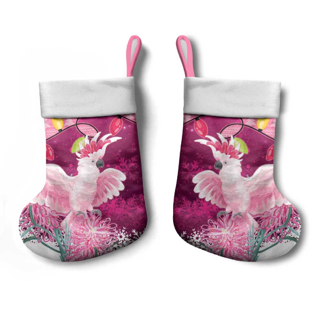 Pink Cockatoo Australia Christmas Stocking Grevillea Eucalyptus Blossoms - Aussie Hoodie