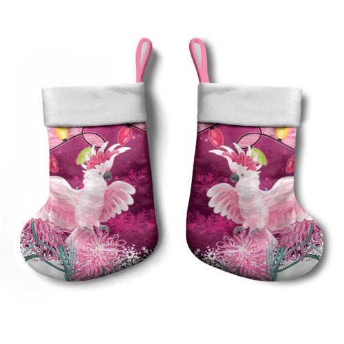 Pink Cockatoo Australia Christmas Stocking Grevillea Eucalyptus Blossoms - Aussie Hoodie