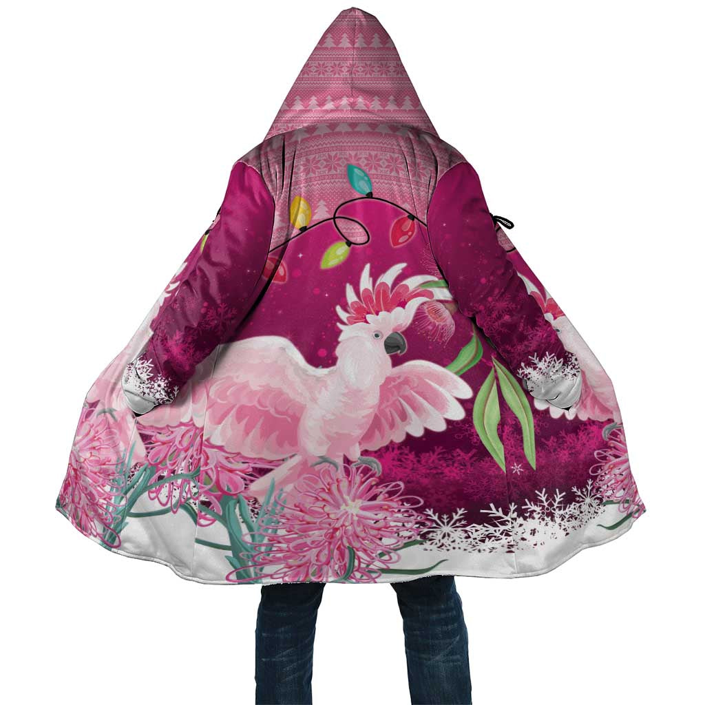 Pink Cockatoo Australia Christmas Cloak Grevillea Eucalyptus Blossoms - Aussie Hoodie