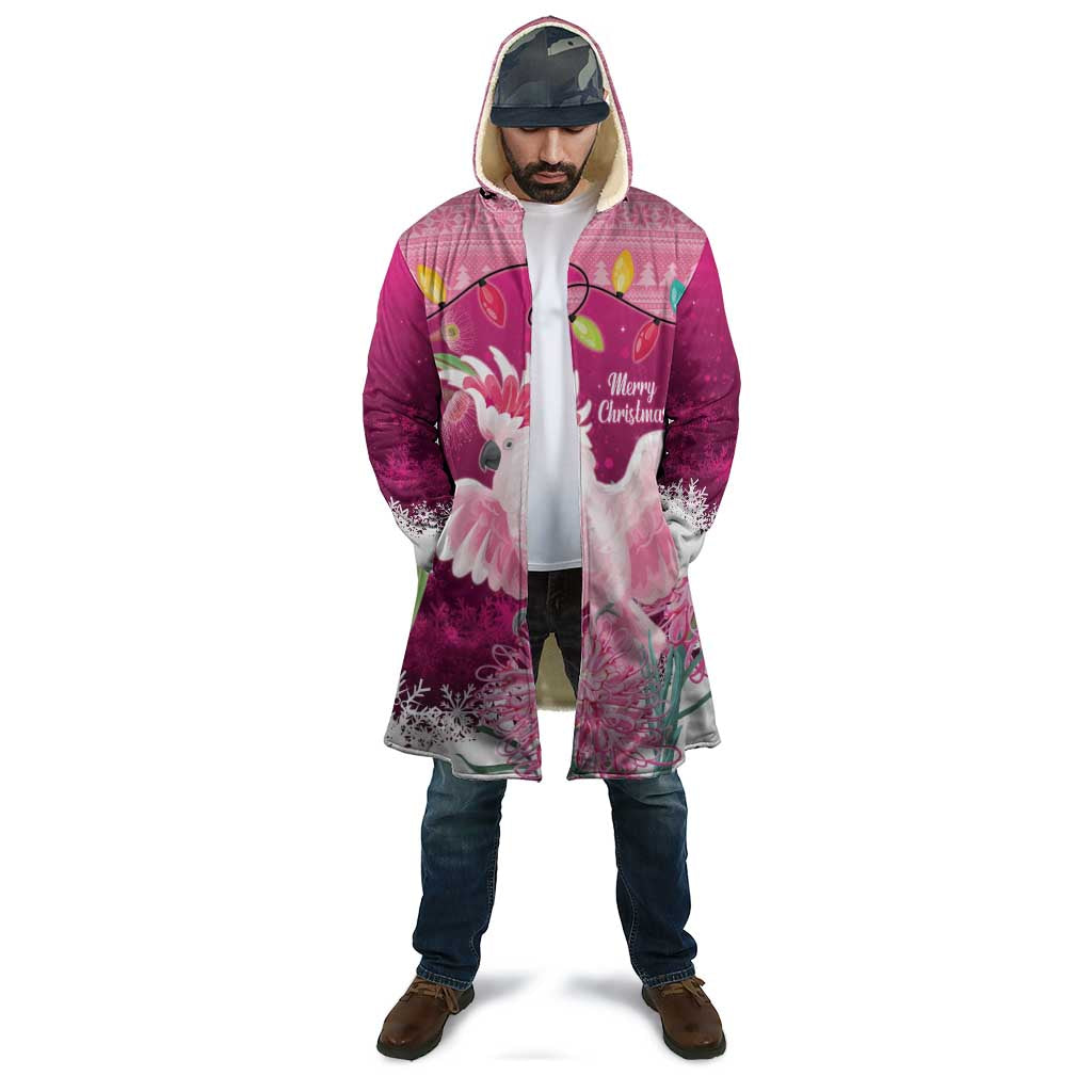 Pink Cockatoo Australia Christmas Cloak Grevillea Eucalyptus Blossoms - Aussie Hoodie