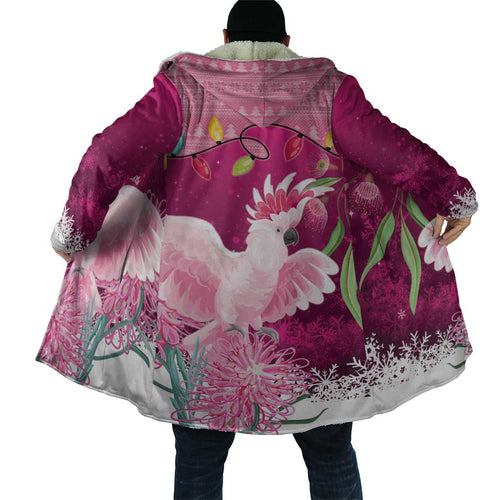 Pink Cockatoo Australia Christmas Cloak Grevillea Eucalyptus Blossoms - Aussie Hoodie