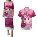 Pink Cockatoo Australia Christmas Couples Matching Puletasi and Hawaiian Shirt Grevillea Eucalyptus Blossoms - Aussie Hoodie