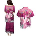 Pink Cockatoo Australia Christmas Couples Matching Puletasi and Hawaiian Shirt Grevillea Eucalyptus Blossoms - Aussie Hoodie