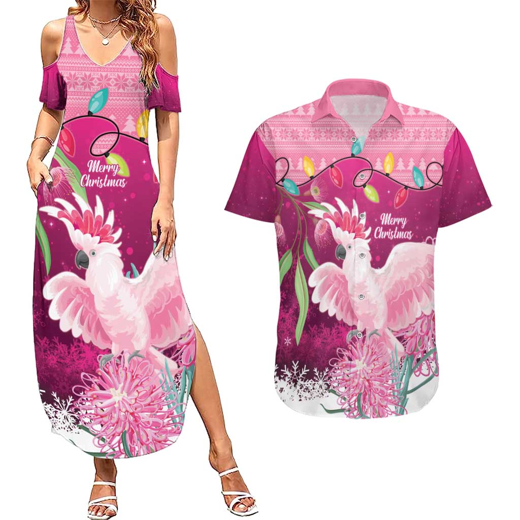 Pink Cockatoo Australia Christmas Couples Matching Summer Maxi Dress and Hawaiian Shirt Grevillea Eucalyptus Blossoms - Aussie Hoodie
