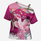 Pink Cockatoo Australia Christmas Cross Shoulder Shirt Grevillea Eucalyptus Blossoms - Aussie Hoodie