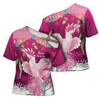 Pink Cockatoo Australia Christmas Cross Shoulder Shirt Grevillea Eucalyptus Blossoms - Aussie Hoodie