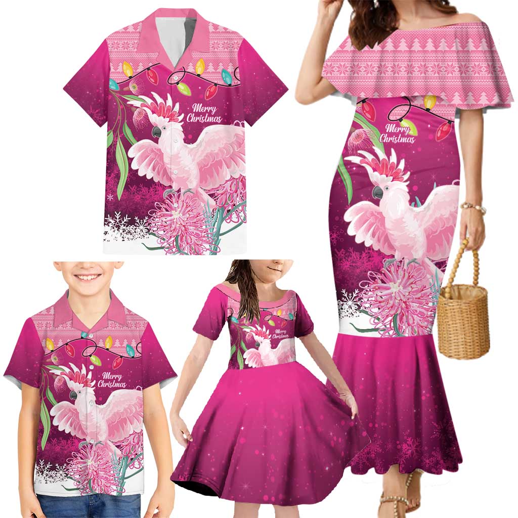 Pink Cockatoo Australia Christmas Family Matching Mermaid Dress and Hawaiian Shirt Grevillea Eucalyptus Blossoms - Aussie Hoodie