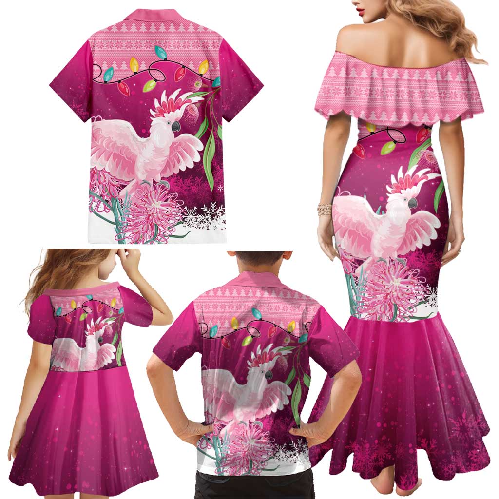 Pink Cockatoo Australia Christmas Family Matching Mermaid Dress and Hawaiian Shirt Grevillea Eucalyptus Blossoms - Aussie Hoodie