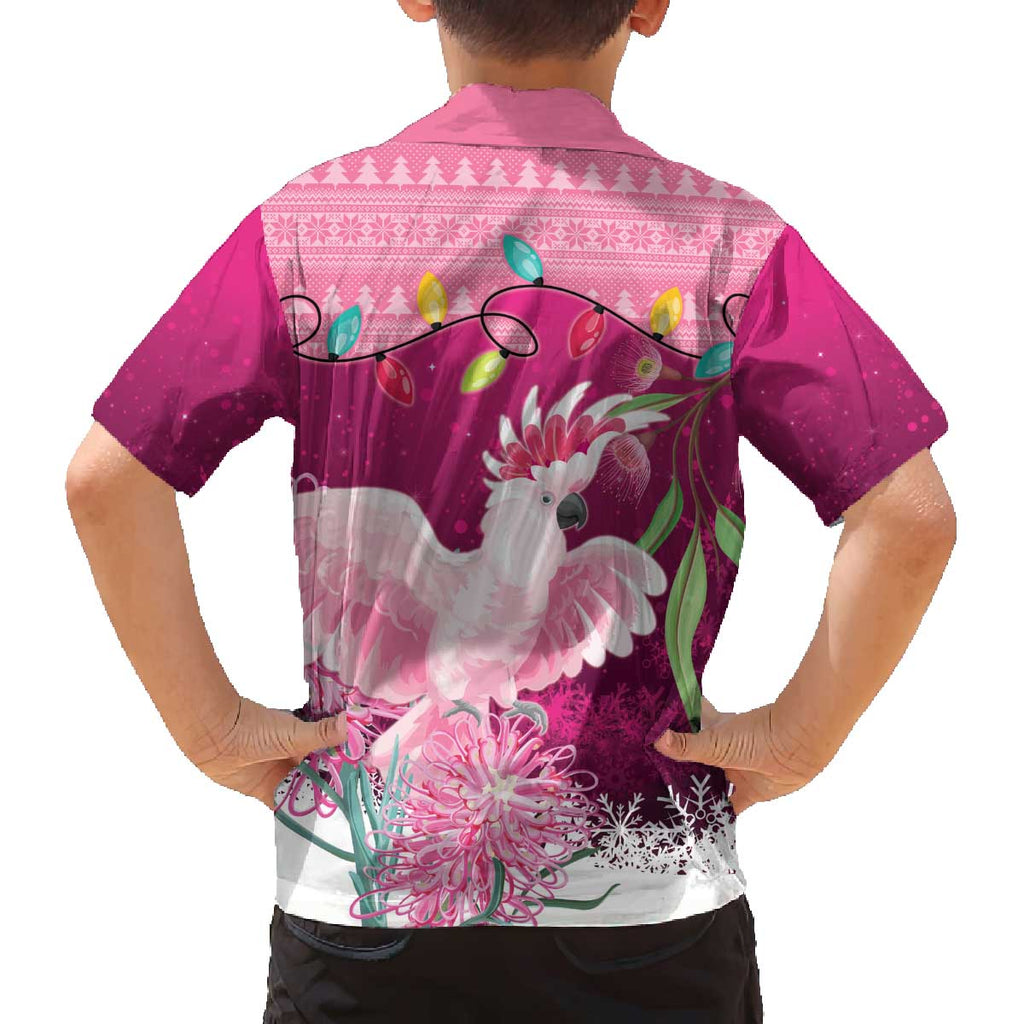 Pink Cockatoo Australia Christmas Family Matching Off The Shoulder Long Sleeve Dress and Hawaiian Shirt Grevillea Eucalyptus Blossoms - Aussie Hoodie