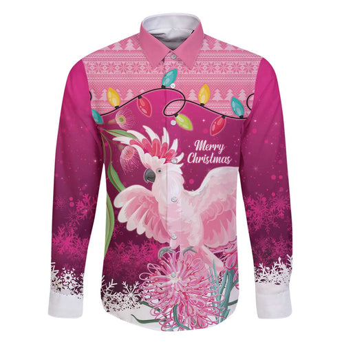 Pink Cockatoo Australia Christmas Family Matching Off The Shoulder Long Sleeve Dress and Hawaiian Shirt Grevillea Eucalyptus Blossoms - Aussie Hoodie
