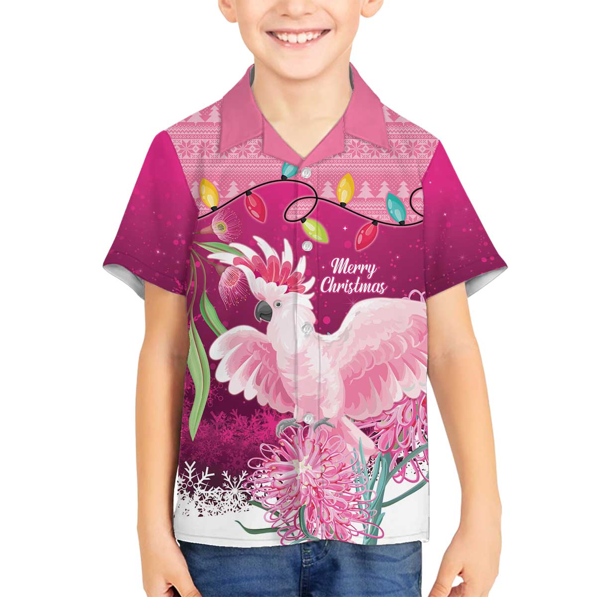 Pink Cockatoo Australia Christmas Family Matching Off The Shoulder Long Sleeve Dress and Hawaiian Shirt Grevillea Eucalyptus Blossoms - Aussie Hoodie