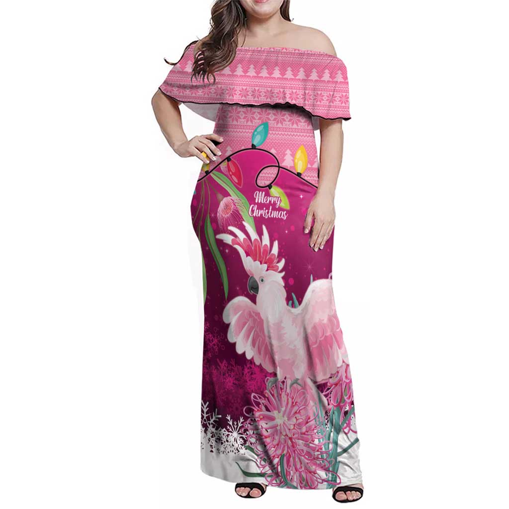 Pink Cockatoo Australia Christmas Family Matching Off Shoulder Maxi Dress and Hawaiian Shirt Grevillea Eucalyptus Blossoms - Aussie Hoodie