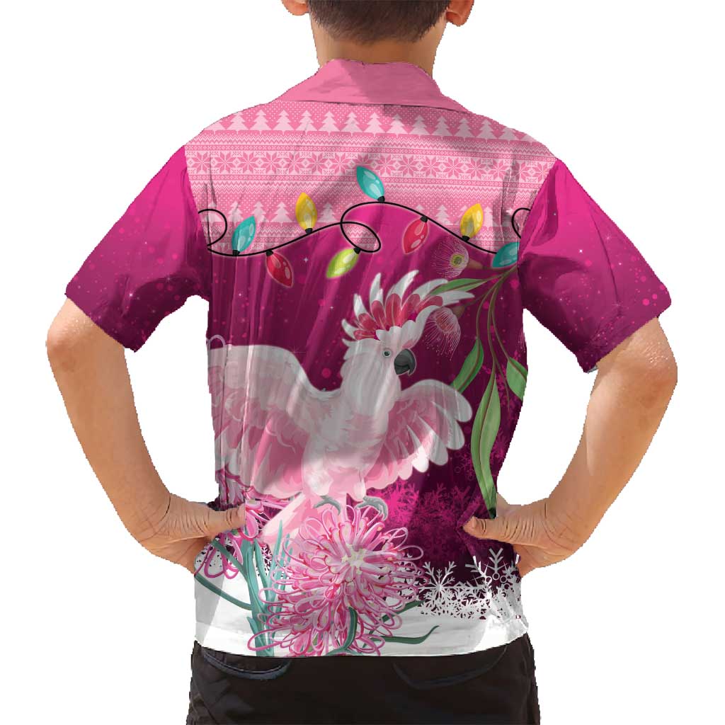 Pink Cockatoo Australia Christmas Family Matching Off Shoulder Short Dress and Hawaiian Shirt Grevillea Eucalyptus Blossoms - Aussie Hoodie