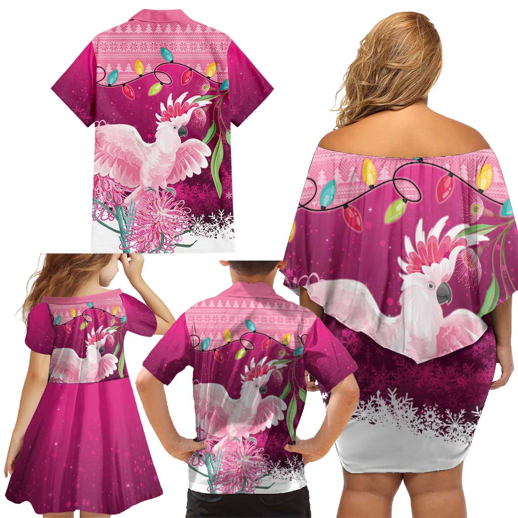 Pink Cockatoo Australia Christmas Family Matching Off Shoulder Short Dress and Hawaiian Shirt Grevillea Eucalyptus Blossoms - Aussie Hoodie