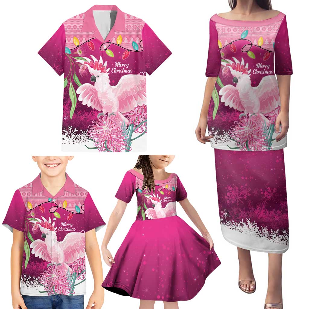 Pink Cockatoo Australia Christmas Family Matching Puletasi and Hawaiian Shirt Grevillea Eucalyptus Blossoms - Aussie Hoodie