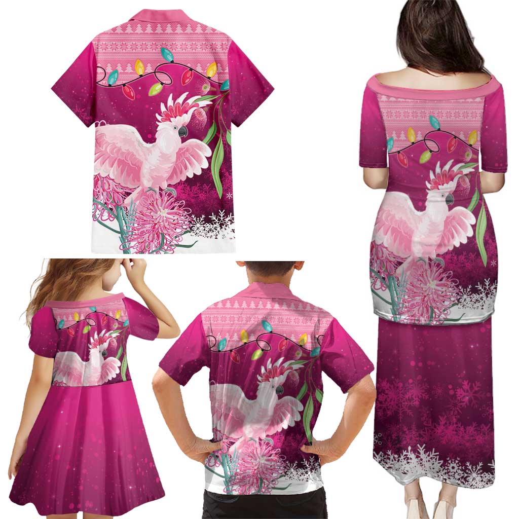 Pink Cockatoo Australia Christmas Family Matching Puletasi and Hawaiian Shirt Grevillea Eucalyptus Blossoms - Aussie Hoodie