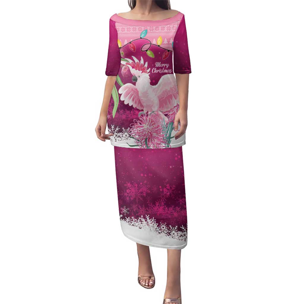 Pink Cockatoo Australia Christmas Family Matching Puletasi and Hawaiian Shirt Grevillea Eucalyptus Blossoms - Aussie Hoodie