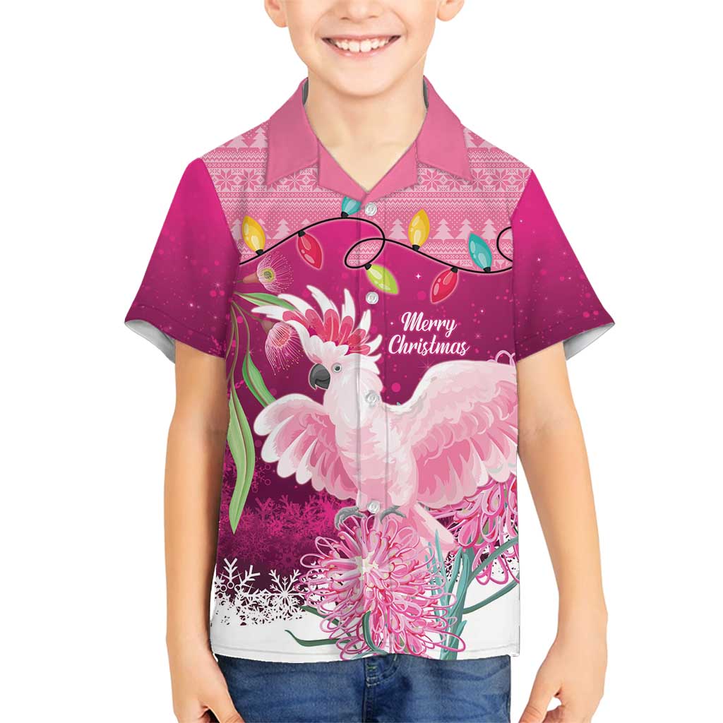 Pink Cockatoo Australia Christmas Family Matching Puletasi and Hawaiian Shirt Grevillea Eucalyptus Blossoms - Aussie Hoodie