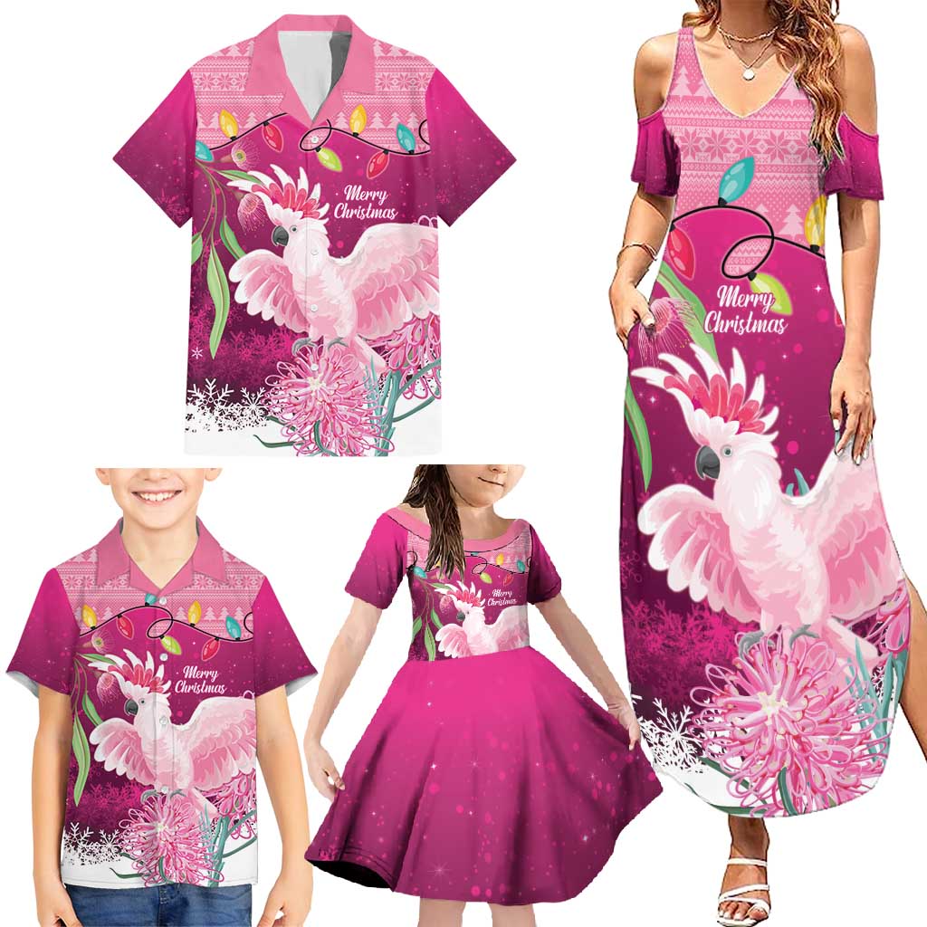 Pink Cockatoo Australia Christmas Family Matching Summer Maxi Dress and Hawaiian Shirt Grevillea Eucalyptus Blossoms - Aussie Hoodie