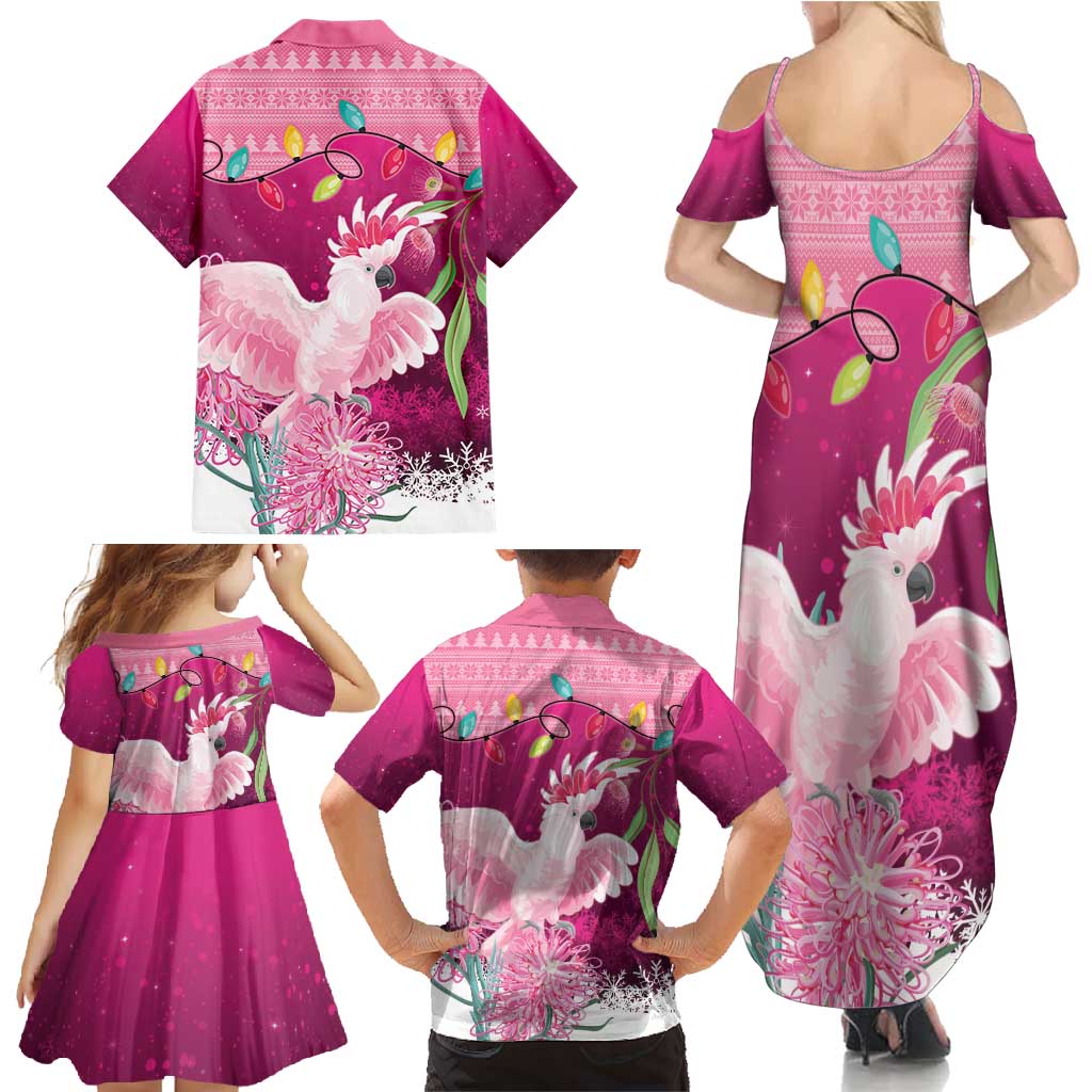 Pink Cockatoo Australia Christmas Family Matching Summer Maxi Dress and Hawaiian Shirt Grevillea Eucalyptus Blossoms - Aussie Hoodie