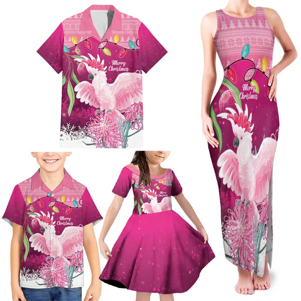Pink Cockatoo Australia Christmas Family Matching Tank Maxi Dress and Hawaiian Shirt Grevillea Eucalyptus Blossoms - Aussie Hoodie