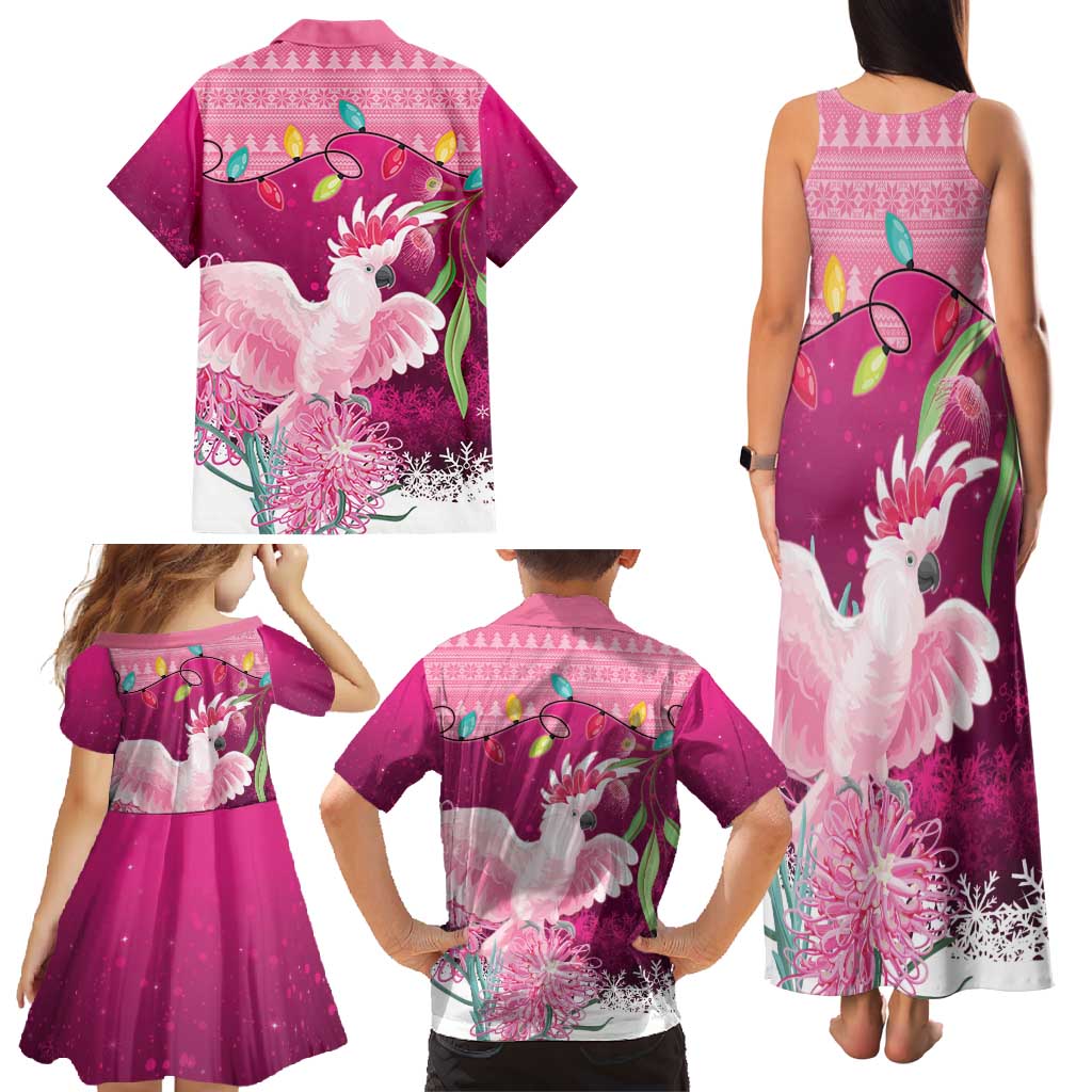 Pink Cockatoo Australia Christmas Family Matching Tank Maxi Dress and Hawaiian Shirt Grevillea Eucalyptus Blossoms - Aussie Hoodie