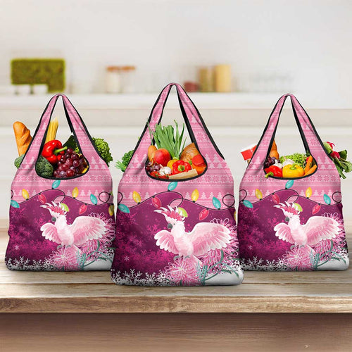 Pink Cockatoo Australia Christmas Grocery Bag Grevillea Eucalyptus Blossoms - Aussie Hoodie
