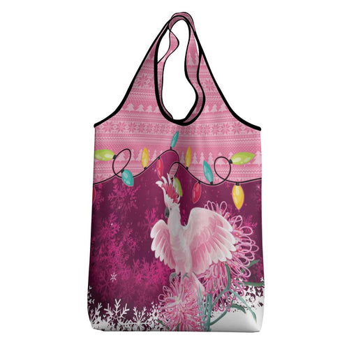 Pink Cockatoo Australia Christmas Grocery Bag Grevillea Eucalyptus Blossoms - Aussie Hoodie