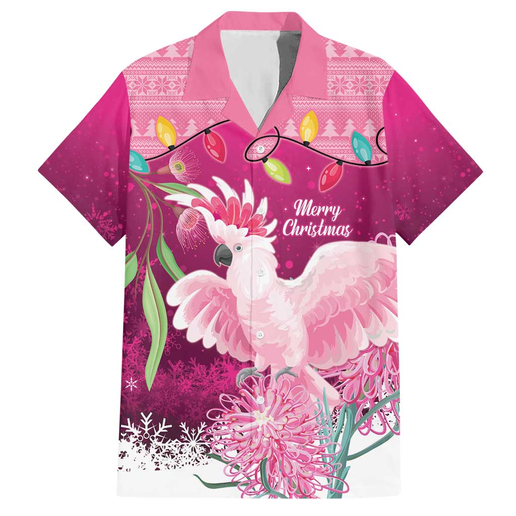 Pink Cockatoo Australia Christmas Hawaiian Shirt Grevillea Eucalyptus Blossoms - Aussie Hoodie
