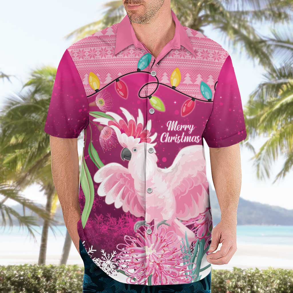 Pink Cockatoo Australia Christmas Hawaiian Shirt Grevillea Eucalyptus Blossoms - Aussie Hoodie