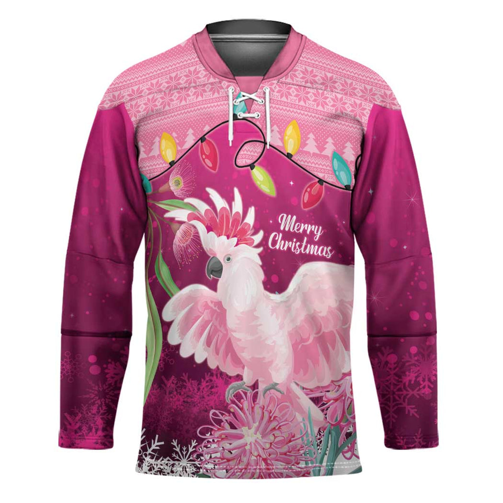 Pink Cockatoo Australia Christmas Hockey Jersey Grevillea Eucalyptus Blossoms - Aussie Hoodie