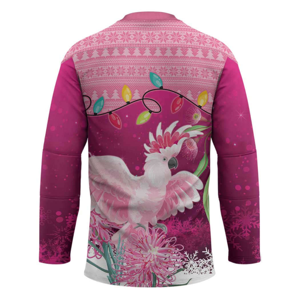 Pink Cockatoo Australia Christmas Hockey Jersey Grevillea Eucalyptus Blossoms - Aussie Hoodie