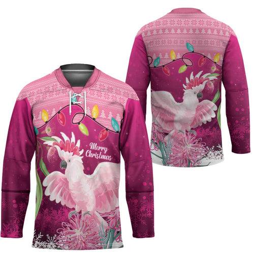 Pink Cockatoo Australia Christmas Hockey Jersey Grevillea Eucalyptus Blossoms - Aussie Hoodie