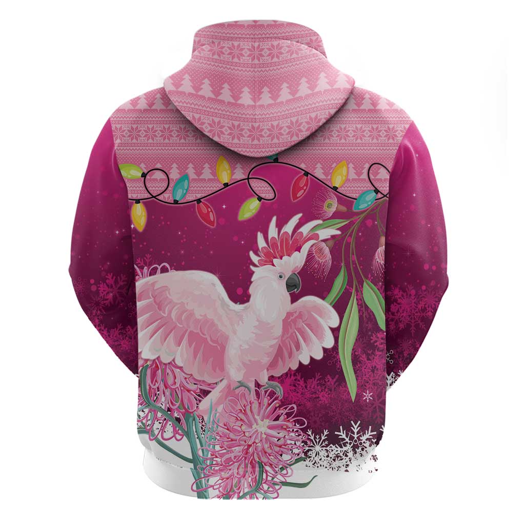 Pink Cockatoo Australia Christmas Hoodie Grevillea Eucalyptus Blossoms - Aussie Hoodie