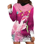 Pink Cockatoo Australia Christmas Hoodie Dress Grevillea Eucalyptus Blossoms - Aussie Hoodie