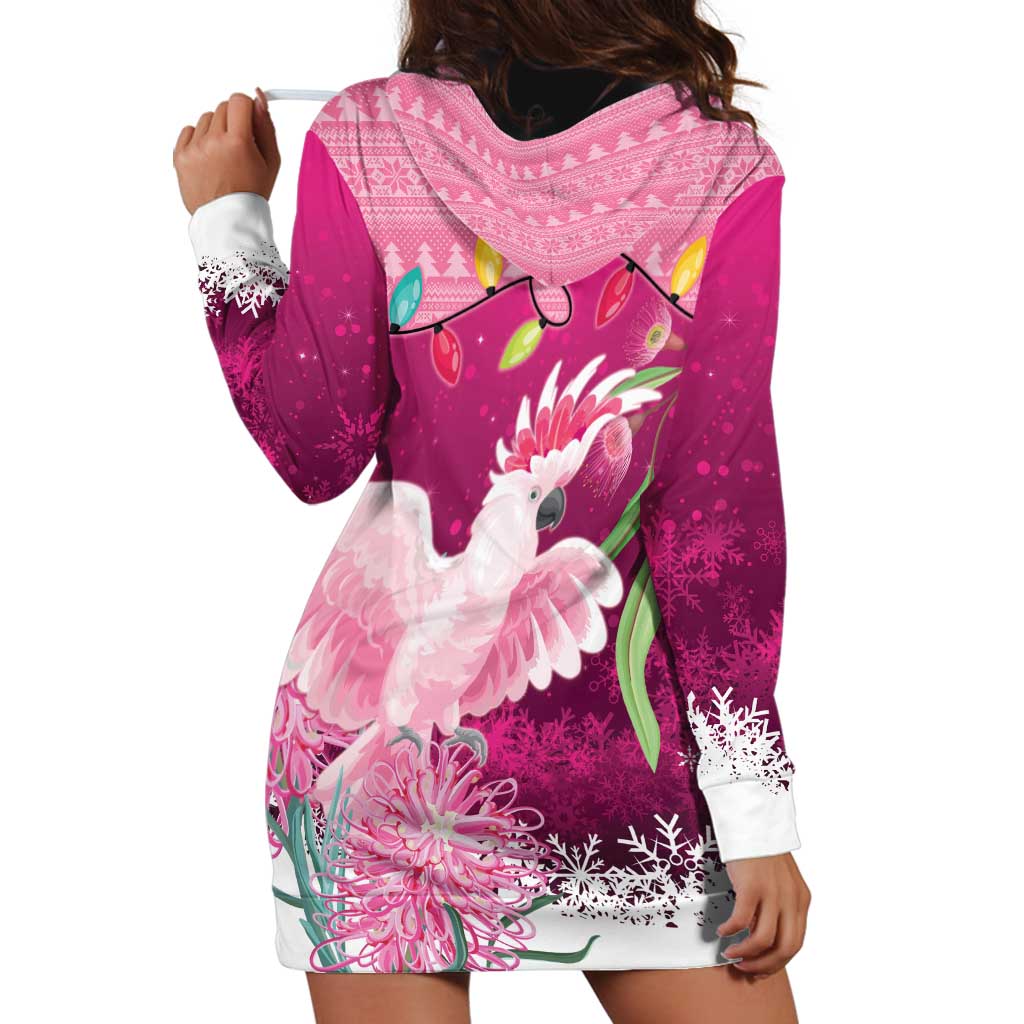 Pink Cockatoo Australia Christmas Hoodie Dress Grevillea Eucalyptus Blossoms - Aussie Hoodie