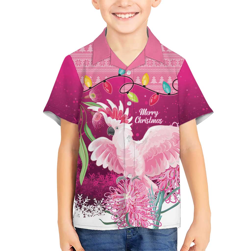 Pink Cockatoo Australia Christmas Kid Hawaiian Shirt Grevillea Eucalyptus Blossoms - Aussie Hoodie