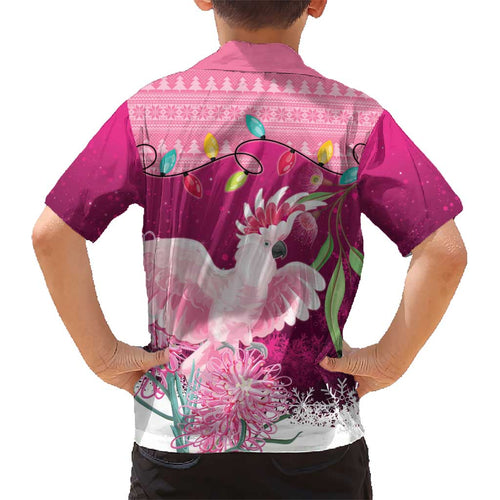 Pink Cockatoo Australia Christmas Kid Hawaiian Shirt Grevillea Eucalyptus Blossoms - Aussie Hoodie