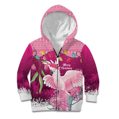 Pink Cockatoo Australia Christmas Kid Hoodie Grevillea Eucalyptus Blossoms - Aussie Hoodie