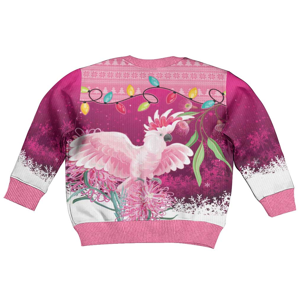 Pink Cockatoo Australia Christmas Kid Ugly Christmas Sweater Grevillea Eucalyptus Blossoms - Aussie Hoodie