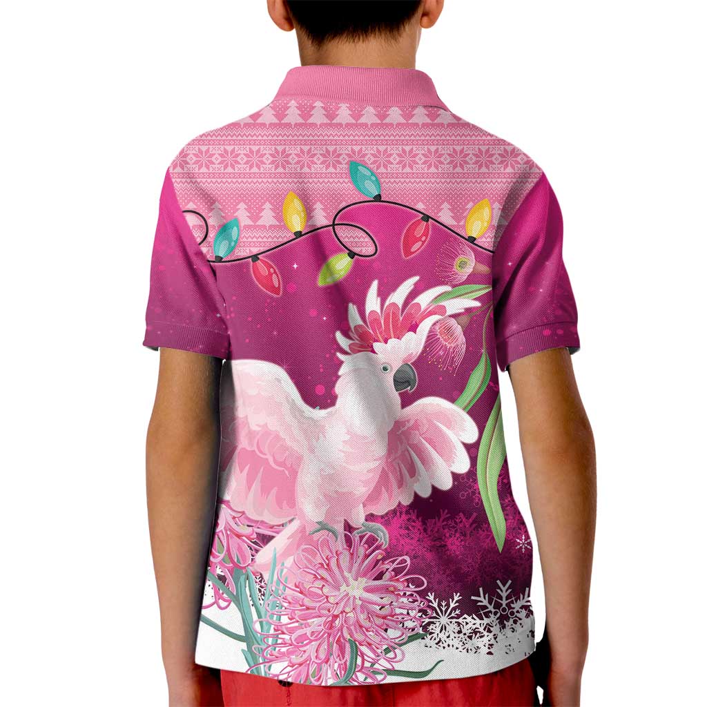 Pink Cockatoo Australia Christmas Kid Polo Shirt Grevillea Eucalyptus Blossoms - Aussie Hoodie
