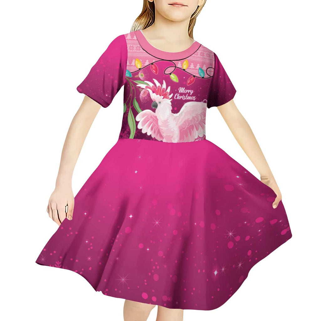 Pink Cockatoo Australia Christmas Kid Short Sleeve Dress Grevillea Eucalyptus Blossoms - Aussie Hoodie