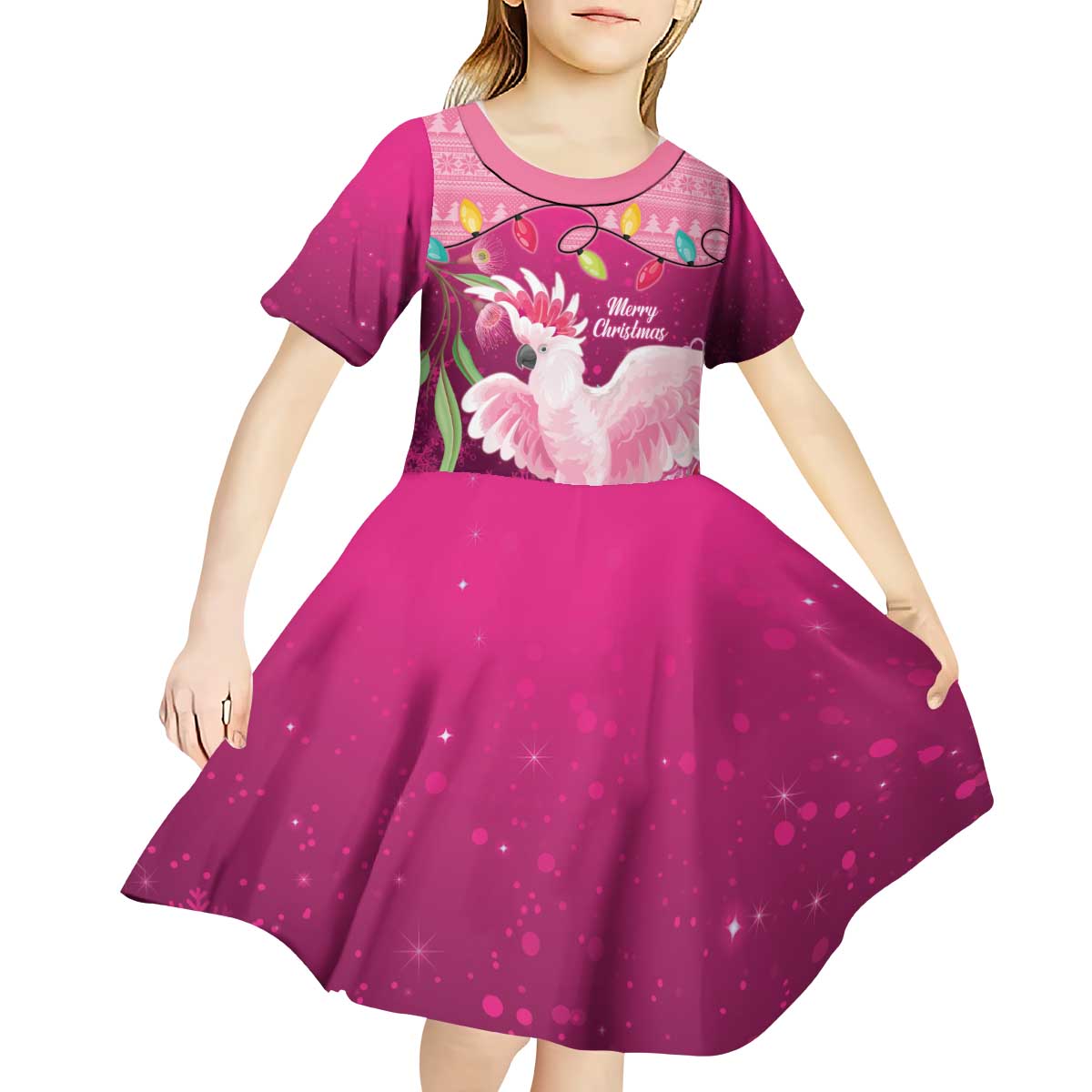 Pink Cockatoo Australia Christmas Kid Short Sleeve Dress Grevillea Eucalyptus Blossoms - Aussie Hoodie