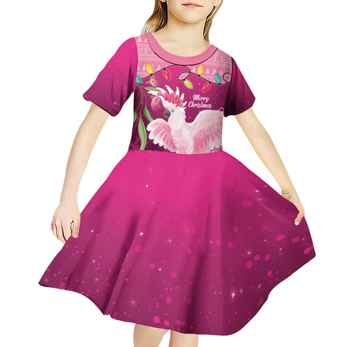 Pink Cockatoo Australia Christmas Kid Short Sleeve Dress Grevillea Eucalyptus Blossoms - Aussie Hoodie