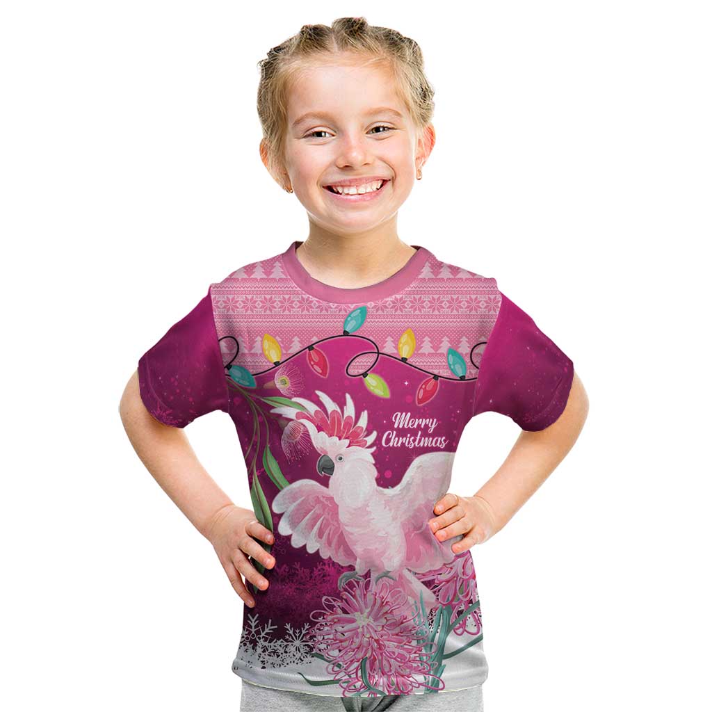 Pink Cockatoo Australia Christmas Kid T Shirt Grevillea Eucalyptus Blossoms - Aussie Hoodie