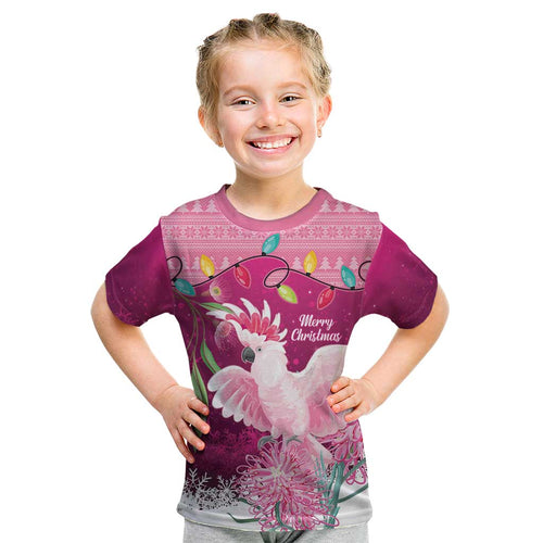 Pink Cockatoo Australia Christmas Kid T Shirt Grevillea Eucalyptus Blossoms - Aussie Hoodie